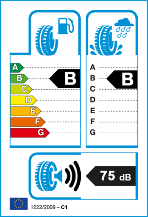 Etiqueta europea: Consumo B, Frenado B, Ruido 75 dB